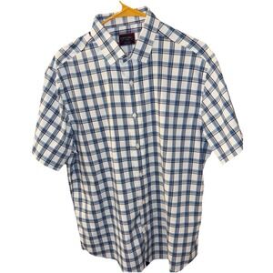 Untuckit Men's Large Shirt Light Blue Check Plaid  Windowpane Short Sleeve